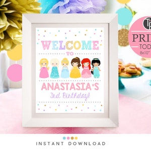 Prinzessin Willkommensschild, Prinzessin Geburtstag Willkommensschild, Sofort Download Prinzessin Schild, Prinzessin Party, druckbare Prinzessin Geburtstag, 0236