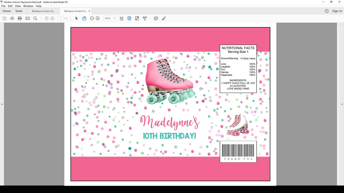 ROLLER SKATE Chip Bag Printable Rollerskate Chip Bag Roller Etsy