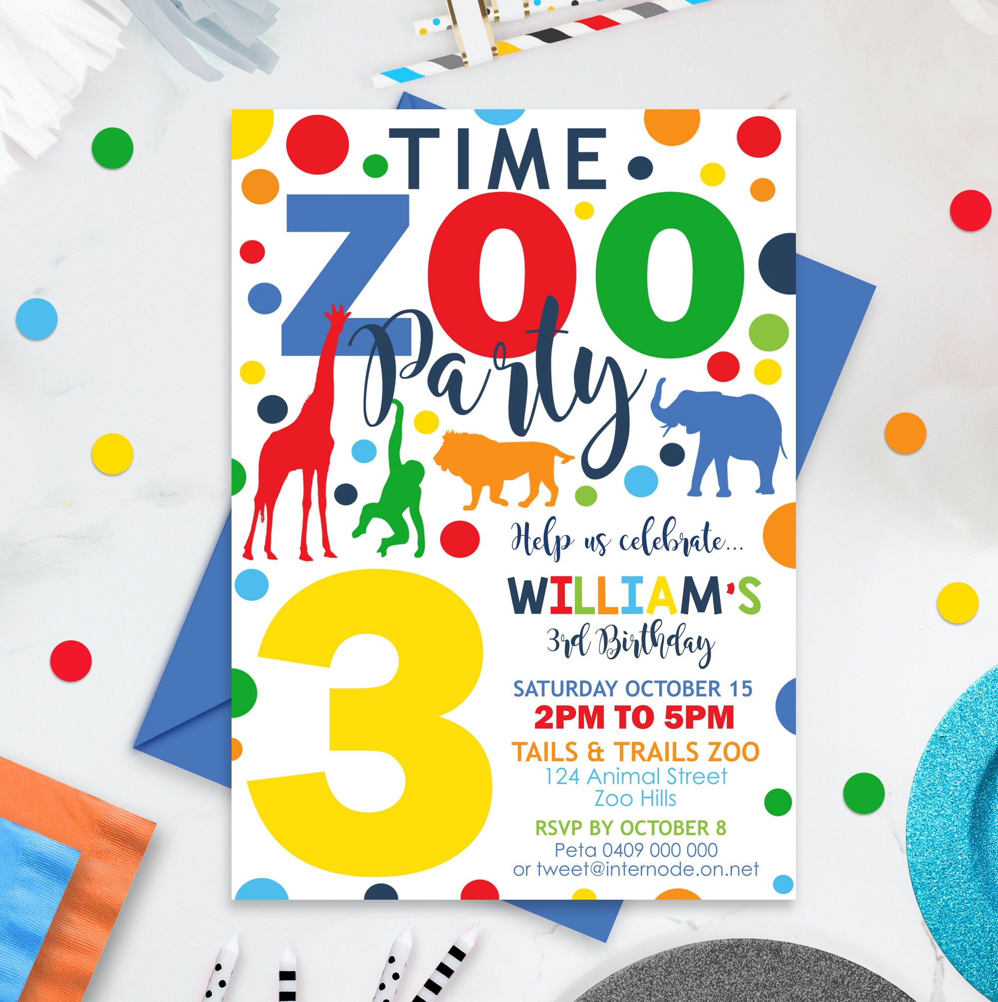 Editable Zoo Animals Birthday Invitation (Digital Download)