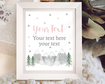 Girl Adventure Editable Party Sign: Pink Mountain Decor (Digital Download)