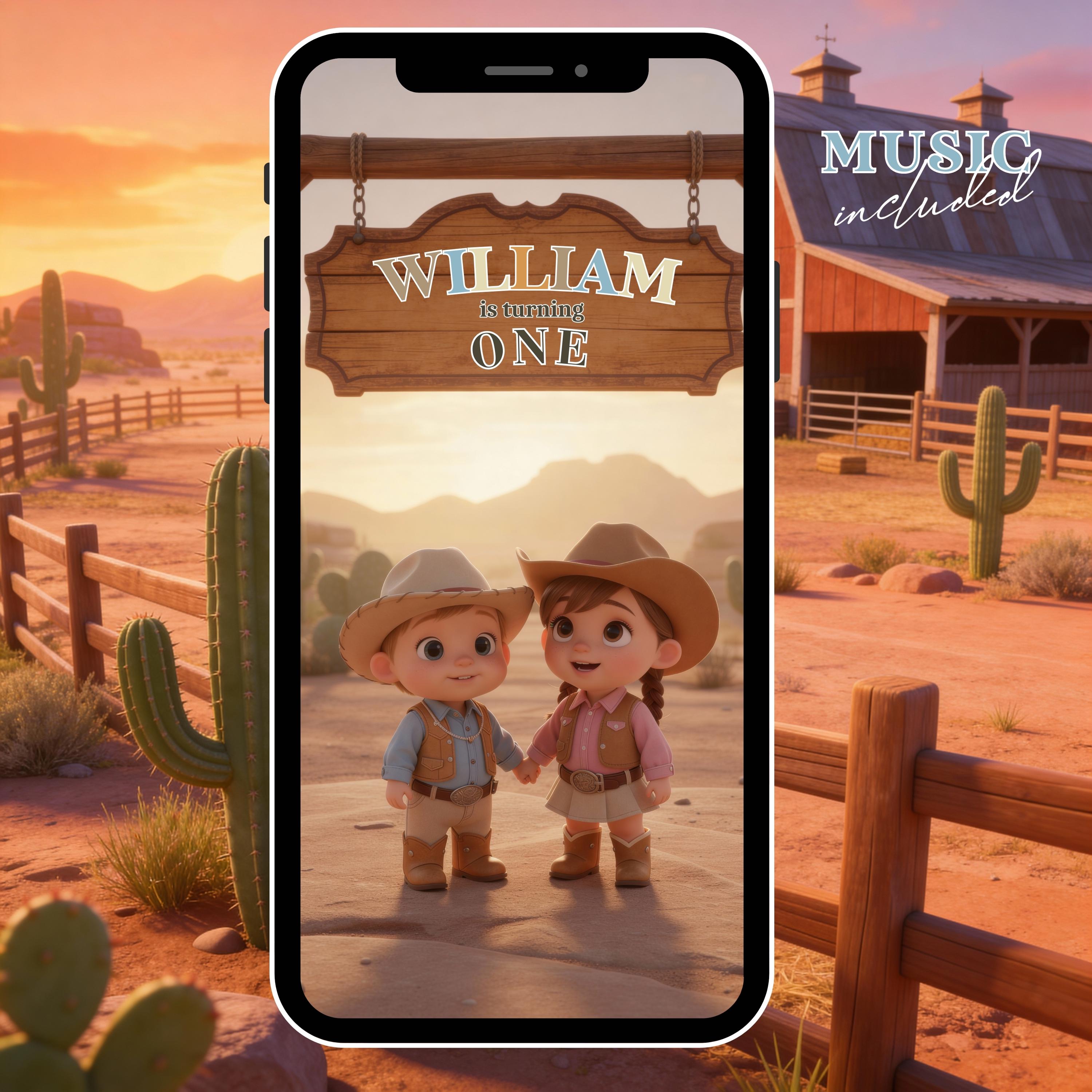 Cowboy First Birthday Video Invitation: Animated Western First Rodeo ...