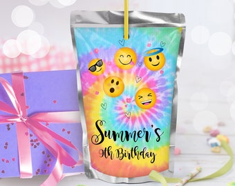 Emoji Caprisun Label Printable Emoji Capri sun Label Editable Emoji Juice Pouch Labels Tie Dye Emoji Party Favors Capri-sun Wrapper Juice