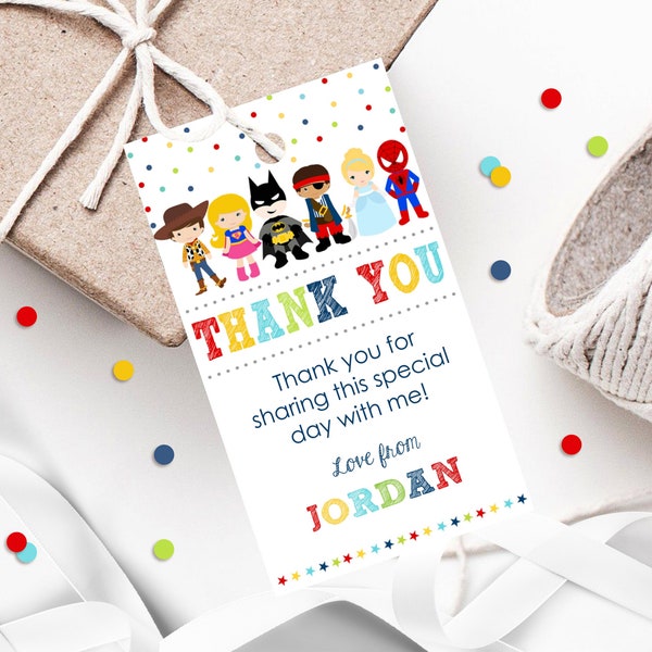 Costume Party Favor Tags Editable Costume Party Boy Tags Dress Up Party Thank you Tags Costume Birthday Dress Up Party Decor Printable Corjl