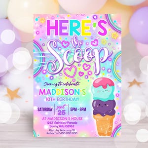 ICECREAM INVITATIONS Icecream Party Invitation Sweets Invitation Birthday invitation Here&#39;s the Scoop Invitation Corjl Ice cream Birthday