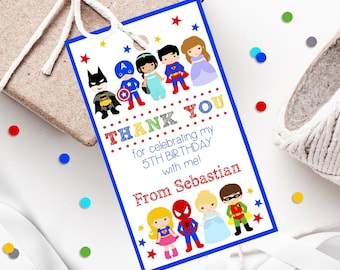 Superhero Princess Favor Tag: Editable Birthday Thank You (Digital)