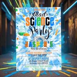 SCIENCE PARTY INVITATION Mad Scientist Party Invitation Science Invitation Editable Science Birthday Invitation Corjl Mad  Science Party