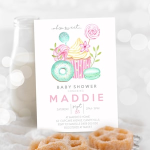 Cupcake-Babyparty-Einladung Candy-Babyparty-Einladung Süßigkeiten-Babyparty-Einladung Cupcake-Einladung Baby Girl Oh So Sweet Baby Show