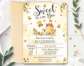 BEE BABY SHOWER Invitation Sweet as can Bee Invitation Editable Sweet as can Bee Invitation Beehive honeycomb Bee Baby Shower Honey Bee Baby