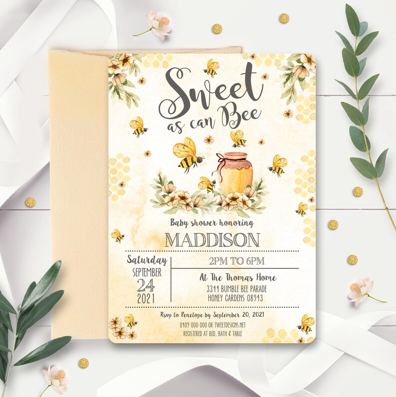 BEE BABY SHOWER Invitation Sweet as can Bee Invitation Editable Sweet as can Bee Invitation Beehive honeycomb Bee Baby Shower