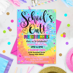 End of School Party Editable Schools Out Party Invitation Printable SHOOL'S OUT Instant download School's out for Summer Invitation Tie Dye
