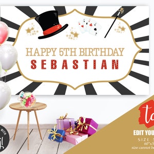 MAGIC Birthday Banner Instant Download 5x3 ft Magic Birthday Welcome Sign Large Editable Magic Happy Birthday Backdrop Template Corjl