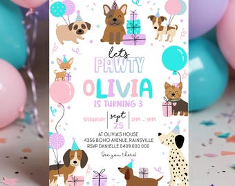 Invitación de cumpleaños de perro: Invitación editable de perrito (descarga digital)