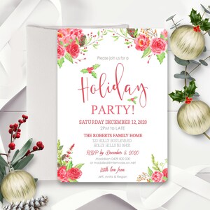 HOLIDAY PARTY INVITATION Instant Download Christmas Invitation Holly Christmas Invitation Holly Holiday Party Invitation Corjl Christmas