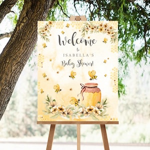 ABEJA BIENVENIDA SIGNO Descarga instantánea Signo de bienvenida Abeja Baby Shower Signo de bienvenida 18x24 Corjl Honeycomb Spring Bee Bienvenido Signo Bumble Bee Editar