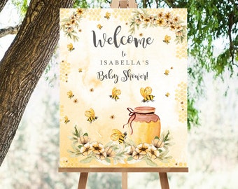 BEE WELCOME SIGN Instant Download Welcome Sign Bee Baby Shower Welcome Sign 18x24 Corjl Honeycomb Spring Bee Welcome Sign Bumble Bee Edit