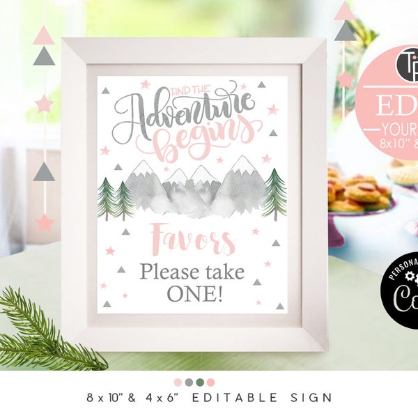 Girl Adventure Signs Editable Adventure Party Signs Corjl Adventure Begins Decorations Pink Adventure Baby Shower Signs Editable Decor 0237