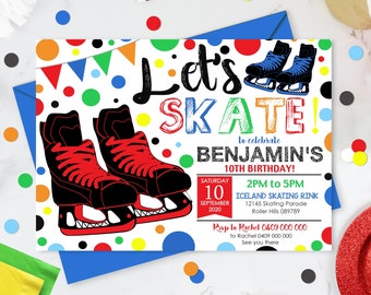 Ice Skating Birthday Invitation: Rainbow Party, Editable File (Digital Download)