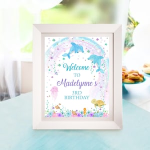 DOLPHIN WELCOME Sign Instant Download Dolphin Welcome Editable Dolphin Welcome Sign Dolphin Party Sign Under the Sea Welcome Sign Corjl