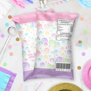 Bubbles Chip Bag Printable Bubbles Chip Bag Editable Candy Bag Bubbles Favors Printable Chip ...