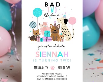 Dog Bad Two the Bone Invitation: Puppy Pawty 2nd Birthday (Digital Download)