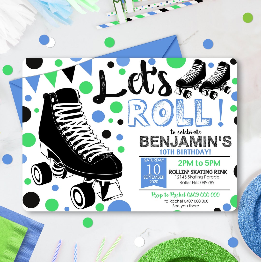 ROLLER SKATE INVITATION Boy Roller Skating Party Invitation Boy Roller ...