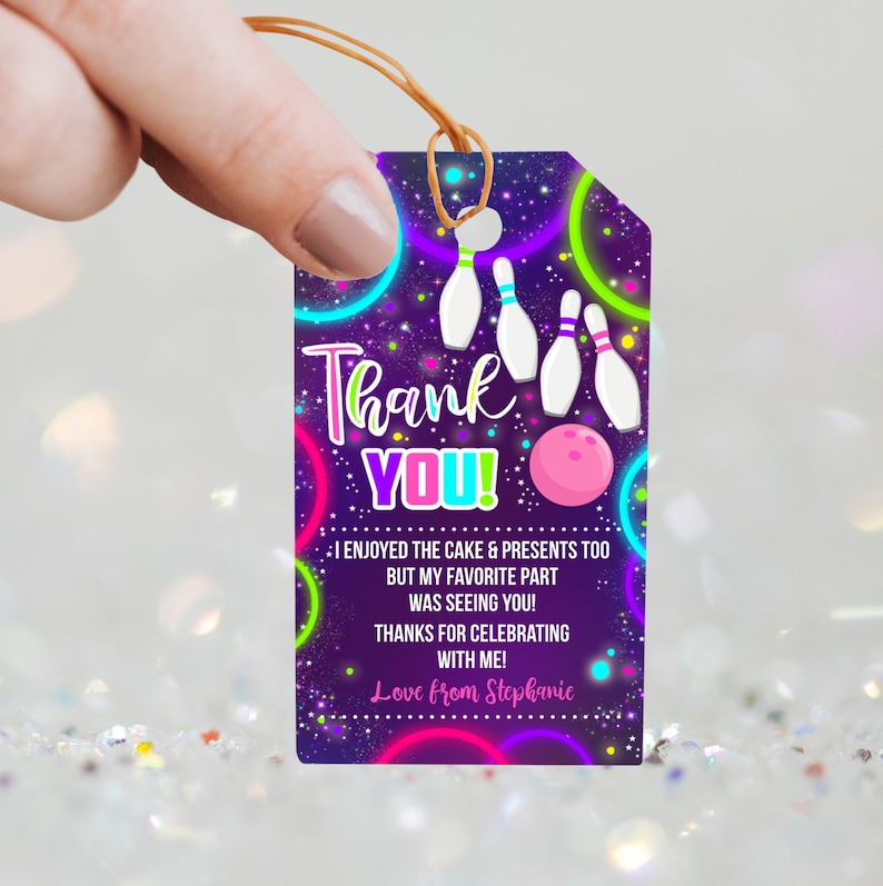 BOWLING FAVOR TAG Editable Girl Bowling Favors Corjl Favor Tag Bowling Birthday Party Favor Tag Bowling Thank You Bowl