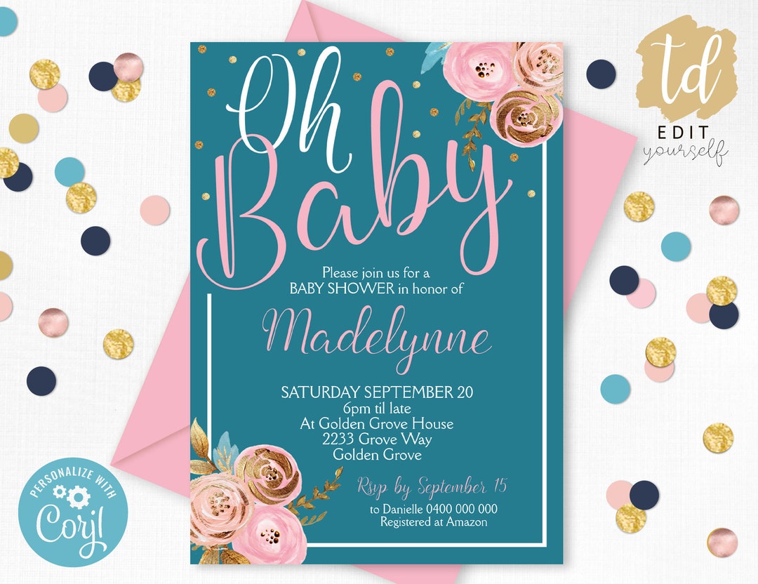 Baby Shower Invitations Instant Download Floral Baby Shower Invitation