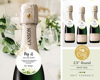 Pop it when she Pops Favor Tags Instant Download Mini Champagne Favor Tags Greenery Pop it when she Pops Favor Tags Round Favor Tag Foliage