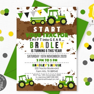 TRACTOR INVITATIONS Tractor BIRTHDAY Invitation Instant Download Editable Tractor Invitation Green Tractor Farm Invitations Farm Party Corjl