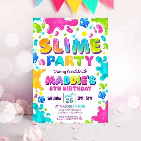 SLIME PARTY BIRTHDAY Invitation Editable Slime Invitation Slime Birthday Invitation Girl Slime Making Party Printable Slime Party Invite