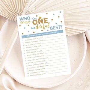 Who knows Mr Onederful Best Game How well do you know Mr Onederful Printable Mr Onederful Party Games Boy 1st Birthday Party Game Blue Gold