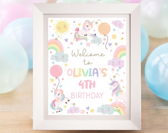 RAINBOW UNICORN WELCOME Sign Instant Download Modern Unicorn Sign Editable Pastel Rainbow Unicorn Party Signs Printable Modern Rainbow U1