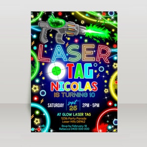 LASER TAG INVITATION Instant download Laser Tag Invite Laser Tag Party Laser Tag Printable Indoor Laser Tag Party Neon Laser Tag Invitation image 1