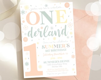 WINTER ONEDERLAND INVITATION Girl 1st Birthday Invitation Editable Winter First Birthday Invitation Winter Onederland Invitation Snowflake