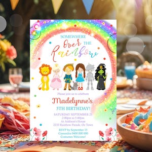 Invitación del MAGO DE OZ Descarga instantánea Invitación del MAGO DE OZ En algún lugar sobre el arcoíris Fiesta del MAGO DE OZ Invitación de cumpleaños del MAGO DE OZ