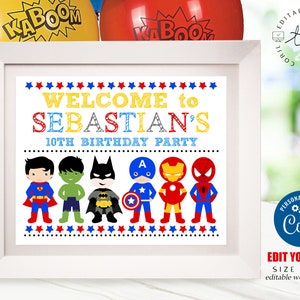 SUPERHERO WELCOME SIGN Instant Download Superhero Sign Superhero Birthday Welcome Sign Superhero Boy Party Superhero Party Printables Corjl