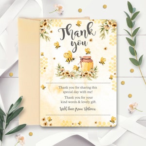 BEE DANKE Karte Dankeskarte Bumble Bee Honeycomb Dankeskarte Bearbeitbare Biene Dankeskarten Bee Party Bee Baby Shower Danke Corjl