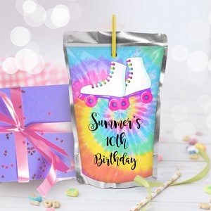 ROLLER SKATE Caprisun Label Printable Roller Skating Capri sun Label Editable Roller Skate Juice Pouch Labels Tie Dye Party Favors Capri-sun