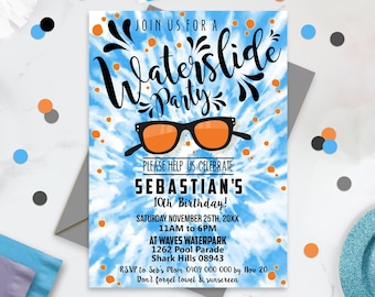 WATERSLIDE PARTY INVITATION Boy Tie Dye Water slide Party Invitation Editable Waterslide Invitation Instant Download Waterpark Party Invite