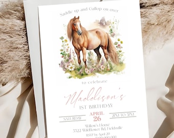 HORSE INVITATION Floral Horse Party Invitations Instant Download Saddle Up Horse Birthday Invitation Editable Floral Horse Invitation Pony