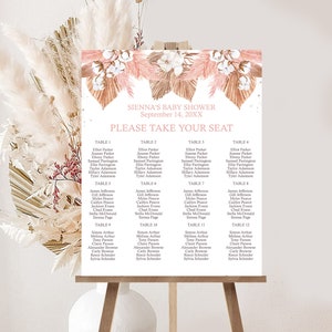 Tabela de assentos de grama de pampas Download instantâneo 16 x 20 Sinal de assento Flores do deserto Mesa de assento Sinal de grama de pampas Gráfico de assentos para chá de bebê