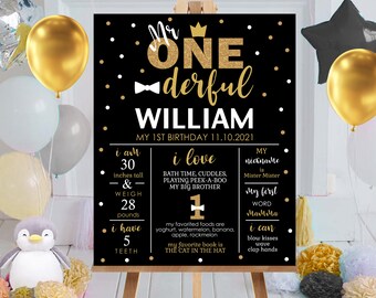 MR ONEDERFUL Birthday Decorations Editable Mr Onederful Milestone Birthday Poster Printable Mr Onederful Chalkboard Milestone Poster