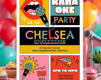 Karaoke-Geburtstagseinladung: Retro Disco Party, bearbeitbar 13x18 (Digital Download)