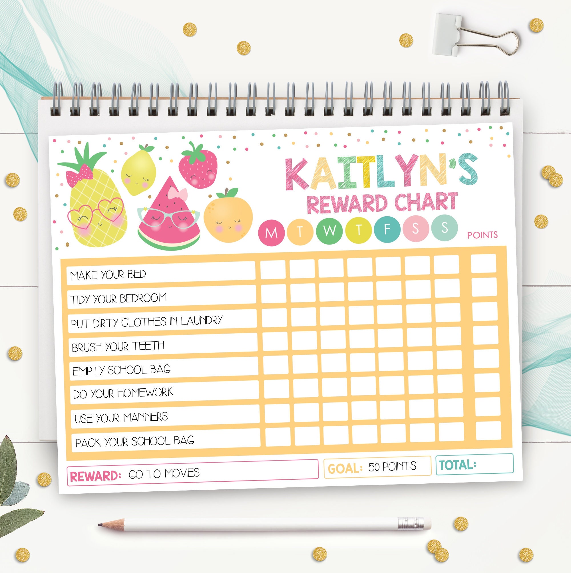 EDITABLE REWARD CHART Fruit Reward Chart Instant Download Etsy