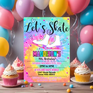 ICE SKATE INVITATION Instant Download Ice Skating Birthday Invitation Ice Skating Party Ice Skate Tie Dye Invitation Instant Editable Corjl