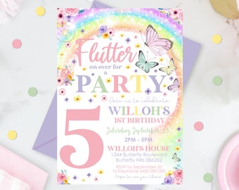 BUTTERFLY BIRTHDAY INVITATION Butterfly Rainbow Invitations Instant Download Butterfly Age Birthday Invitation Corjl Spring Butterfly Invit