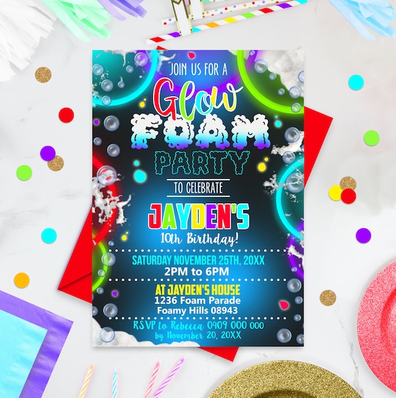 GLOW FOAM Party Birthday Invitation Foam Birthday Party Etsy