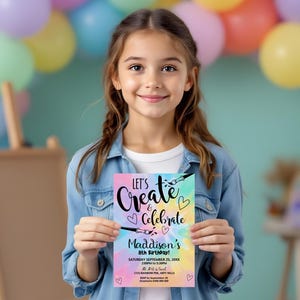 Art Party Invitation: Lets Create and Celebrate Evite Craft Birthday Invite (Digital Download) image 2