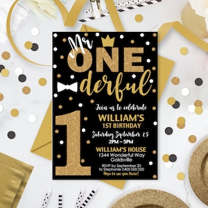 Mr Onederful Invitation Editable Mr Onederful 1st Birthday Invitation Instant Download Mr Onederful Digital Invitation Template Black Gold