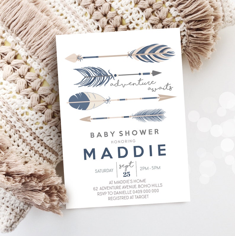 TRIBAL ARROW Baby Shower Invitation Instant Download Corjl Arrow Baby Shower Invitation Boho Boy Baby Shower Adventure Awaits Baby Shower 